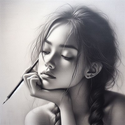 Woman holding pencil with closed eyes