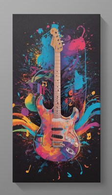 Colorful electric guitar with music notes