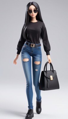 Woman walking in jeans and black top