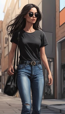 Woman walking on city street