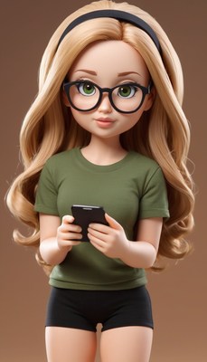 Cartoon girl using phone