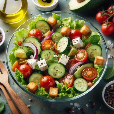 Fresh cucumber, tomato, and feta salad
