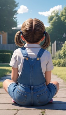 Girl sitting on a pathway