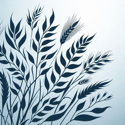 Blue wheat and leaf silhouette