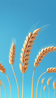 Wheat stalks against blue sky