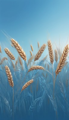 Wheat field under blue sky