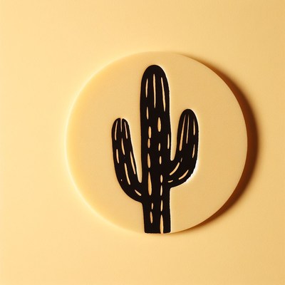 Cactus silhouette on round coaster