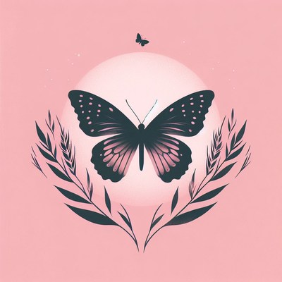 Black butterfly with floral frame