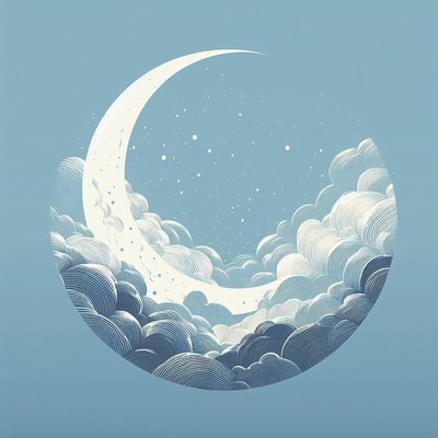 Crescent moon over clouds