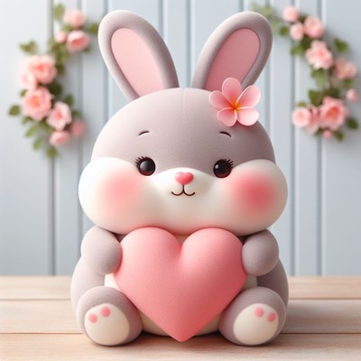 Plush bunny holding heart