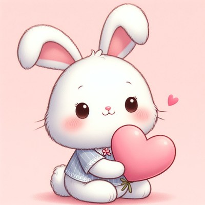 Cute bunny holding heart balloon