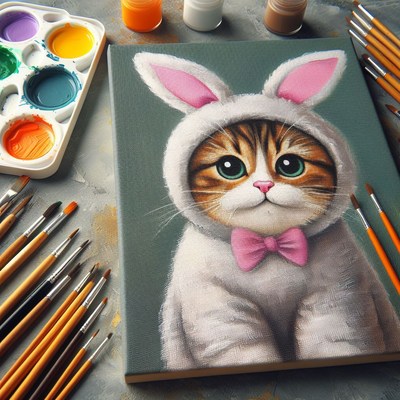 Cat in bunny costume painting
