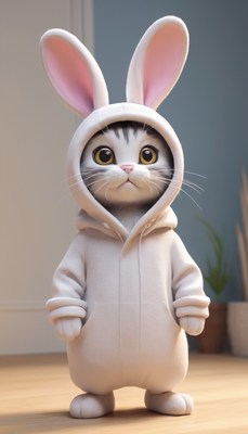 Cat in bunny costume standing on floor