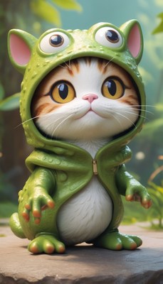 Cat wearing frog costume