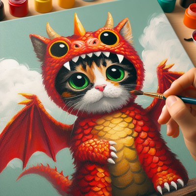 Dragon cat painting
