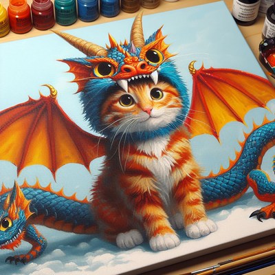 Orange tabby cat dragon painting