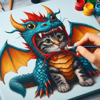 Dragon costume cat painting