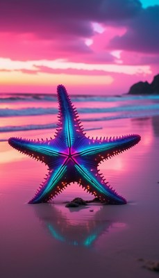 Starfish on beach at sunset