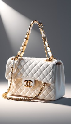 White leather handbag with gold chain