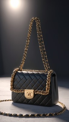 Black quilted shoulder bag with gold chain