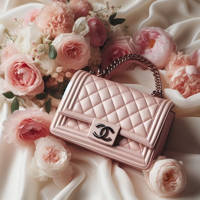 Pink quilted purse with roses