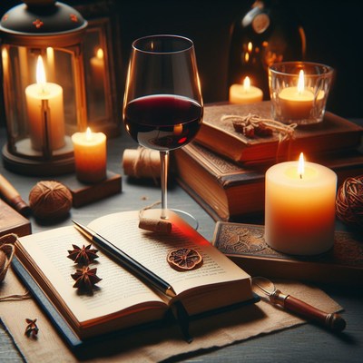 Cozy evening with wine and books