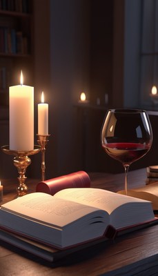 Open book by candlelight