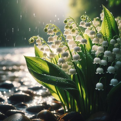 Lily of the valley in the rain