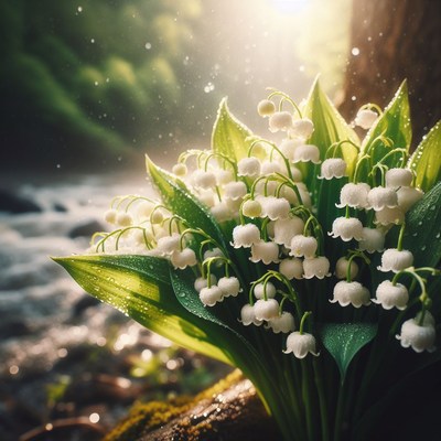 Lily of the valley in morning sunlight