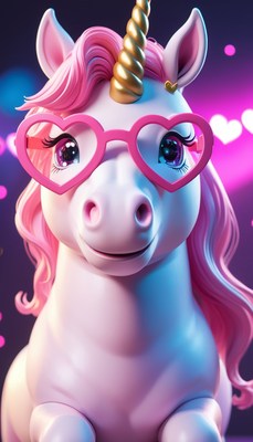 Unicorn with heart-shaped glasses
