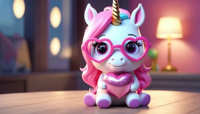 Pink unicorn holding heart