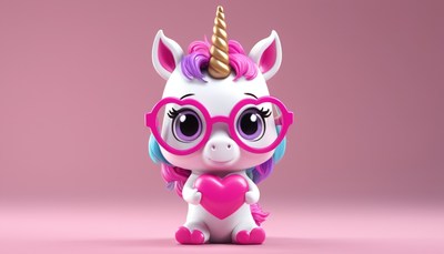 Unicorn holding heart with glasses