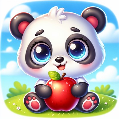 Cute panda holding apple