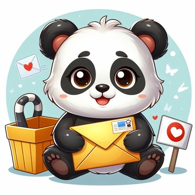 Cute panda holding mail