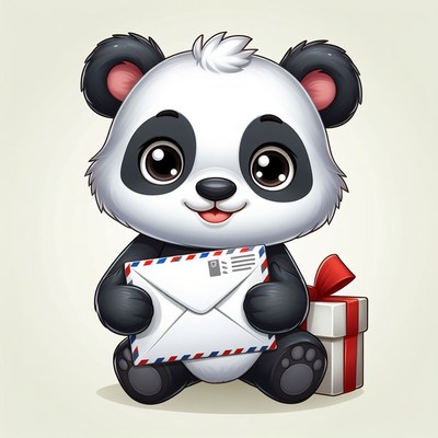 Cute panda holding mail