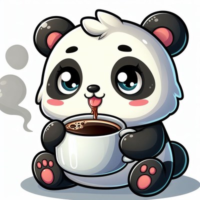 Cute panda drinking coffee