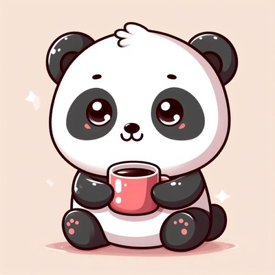 Cute panda drinking coffee