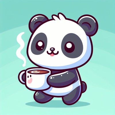 Cute panda holding coffee