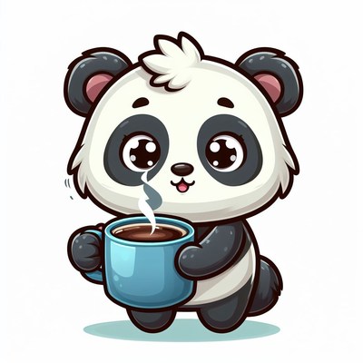 Cute panda drinking coffee