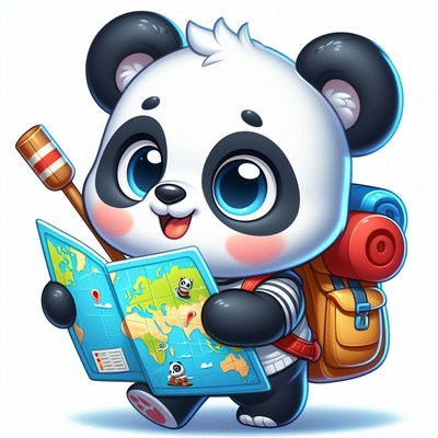 Panda cub exploring with map