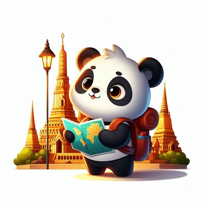 Panda exploring bangkok temples