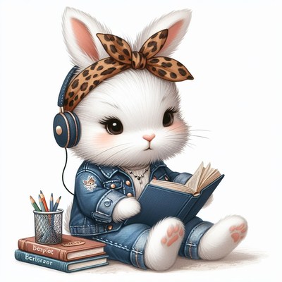 Cute bunny reading a book