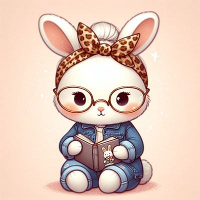 Cute bunny reading book