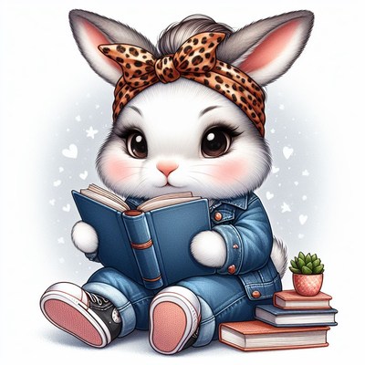 Cute bunny reading a book