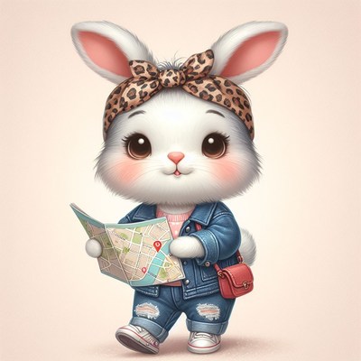 Cute bunny tourist with map