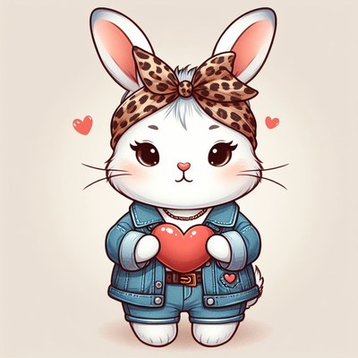 Cute bunny holding heart