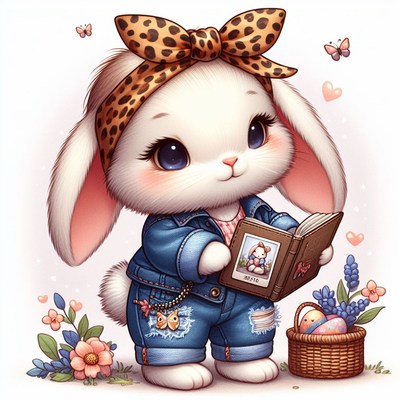 Cute bunny reading a book