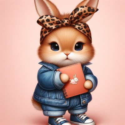 Cute bunny holding book