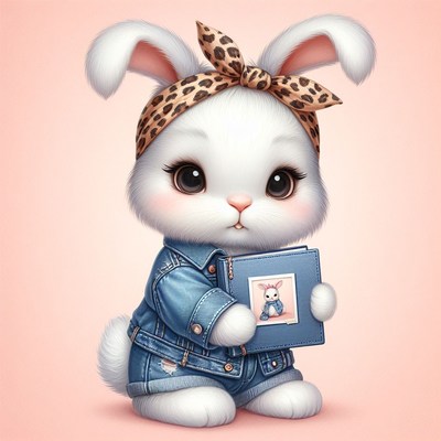 Cute bunny holding a book
