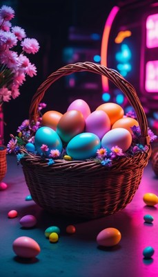Easter basket with colorful eggs